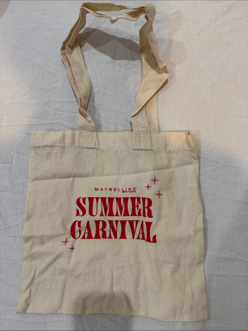 Maybelline Cream Canvas Tote with Red Summer Carnival Print